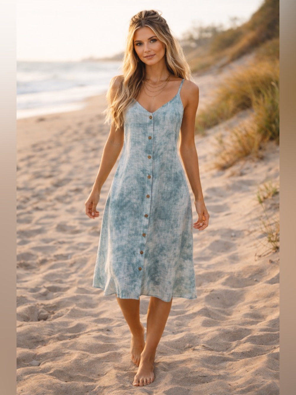ROXY Women's Button Front Tie Dye Strap Wild Ties Sun Dress S NEW